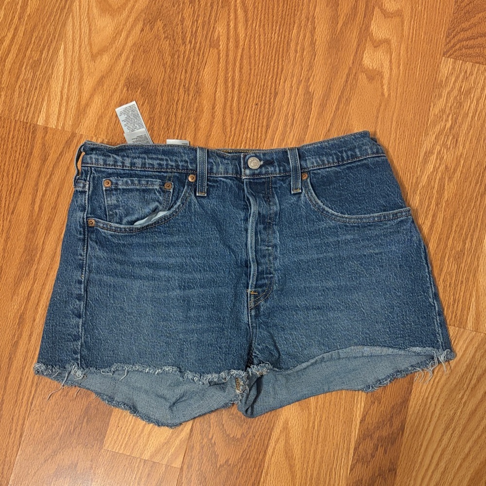 Levi's Blue Raw Hem Denim Shorts